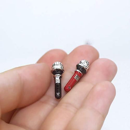 Black Mini Model Microphone,1:12 Dollhouse Miniature Scene Model Microphone with Stand Play Toy, Decortion, Dollhouse Furniture, Doll's Microphone Dollhouse Decoration Accessories(90 x 18 mm)