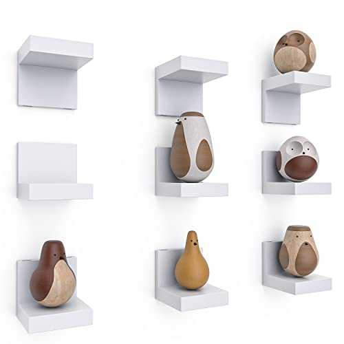 9-Pack Floating Shelves by RicherHouse, Plastic Display Ledges for Tiny Decor, Small Wall Shelf with 2 Types of Installation - White 4 inch D x 3.3 inch W x 3 inch H - color: White - 9 Pcs