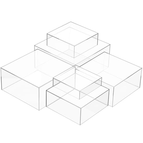 Geelin 6 Pack Acrylic Risers for Display Acrylic Cube Boxes Risers Display Stands with Hollow Bottoms Decorative Stand for Jewelry Candy Table Decor 6 Sizes(Clear,7 to 12 Inch,Square) - color: Clear, size: 7 to 12 Inch, style: Square