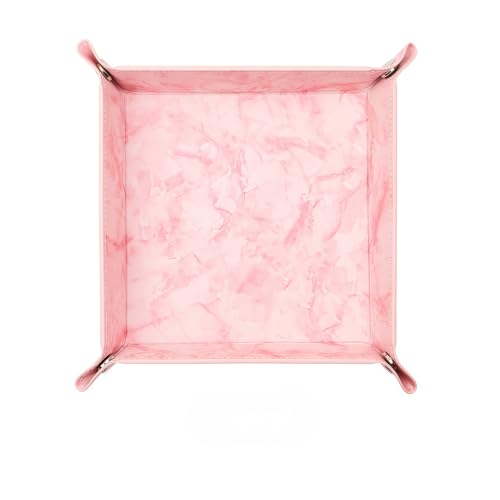 Valet Tray Desktop Storage Organizer – Vegan Leather Catchall Bedside Vanity Tray Nightstand Caddy Holder for Remote Controller, Watch, Keys, Phone, Wallet, Coin, Jewelry, Marble Pink - color: Marble Pink