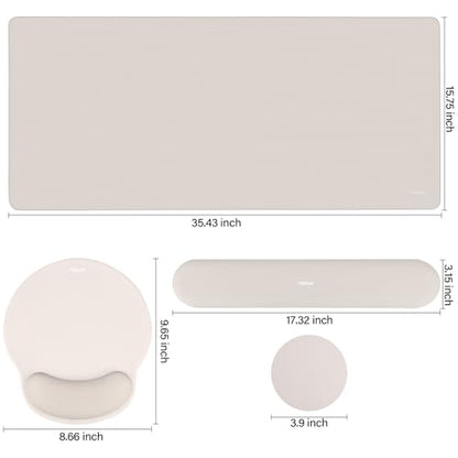 MOSISO Wrist Rest for Keyboard Mouse Pad Set, Large Gaming Deskpad&Circle Curved Mousepad&Keyboard Wrist Rest&Coaster, Ergonomic Non-Slip Mousepad&Easy Typing Pad with Silicone Lining, Stone Gray - color: Stone Gray