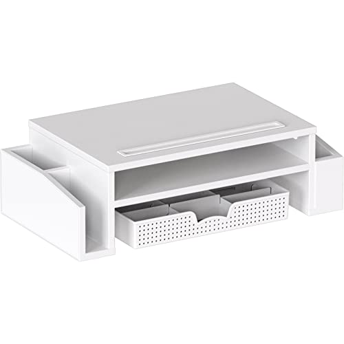 Simple Houseware Desk Monitor Stand Riser with Adjustable Organizer Tray, White - color: White
