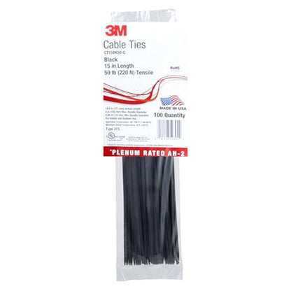 3M Cable Tie CT15BK50-C, Pack of 100 Ties, 15 inch Length, 50 lb Tensile, Black