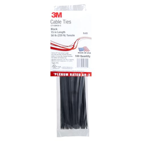 3M Cable Tie CT15BK50-C, Pack of 100 Ties, 15 inch Length, 50 lb Tensile, Black