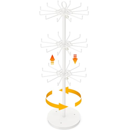ORLESS 3 Tier Rotating Jewelry Display Stand, Keychain Display Stand with 36 Hooks, Metal Retail Display Spinning Holder for Vendor, Spinning Display Rack for Necklace Bracelet Earring Organizer White - color: White