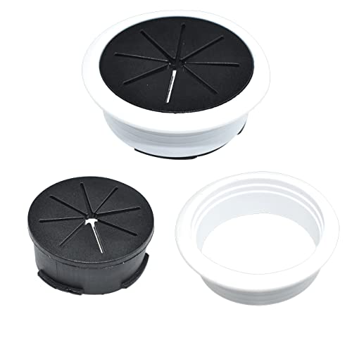 Aifeier ET 2PCS Desk Grommet 2 Inch/50mm Rubber Cable Wire Grommet Cable Hole Cover for Managing and Hiding Office PC Desk Cable Cord (Black with White) - size: Detachable 2 Inch/50mm(Black with White)