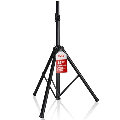Pyle Universal Speaker Stand Mount Holder Heavy Duty Tripod w/ Adjustable Height from 40” to 71” and 35mm Compatible Insert Easy Mobility Safety Pin and Knob Tension Locking for Stability, Black - size: 1-Pack