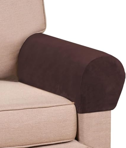 Soft Sofa Armrest Covers - Skin-Friendly Stretch Polyester, Comfortable Scratch Resistant for Square/Curved/Reclining Armrests, One Pair, Dark Brown - color: Dark Brown