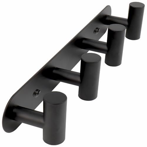 Coat Hook Rack, Wall Mounted Coat Rack with 4 Hooks, Heavy Duty Towel Hooks Rack Wall Hooks for Hanging Clothes Jacket, Stainless Steel Coat Hanger for Bathroom Entryway Mudroom(Matte Black) - color: Matte Black, size: 4 Hooks