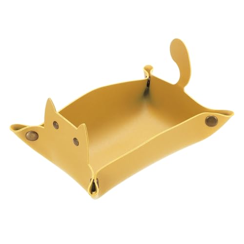 uxcell Leather Valet Tray, Folding Jewelry Tray Organizer Travel Dish Plate Desk Organizer for Women and Men Storage Jewelry Keys Wallet Coin, Light Yellow - color: Light Yellow
