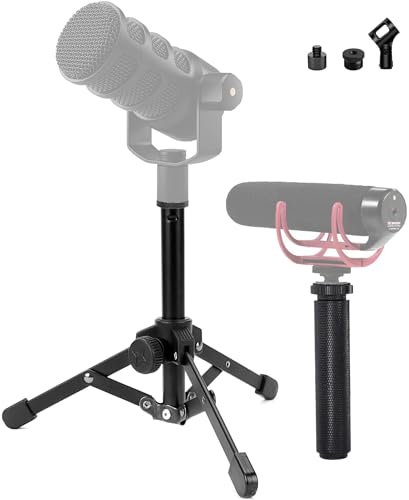 PodMic Tripod Stand and Videomic Handle Grip kit compatible with RODE XLR USB Videomicro Mic and Shotgun Microphones