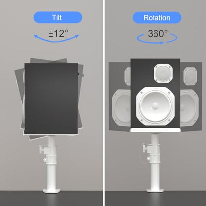 suptek Clamp-on Speaker Stand Desk Mount Set, Height Adjustment, Tilt, Swivel, 9.6 x 8.8 inch Trays, Universal Audio Holders for Computer and Bookshelf Speakers, Elevated Sound, 2 Pack, White, SDM001W - color: White