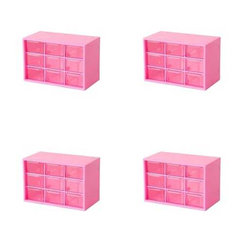 Feadily 4PCS Small Drawer Organizer for Desk, Desktop Drawer Organizer with 9 Clear Drawers, Plastic Desktop Storage Drawers 7.1 Inch x 3 .9 Inch x 4.7 Inch, Rose Red - color: Rose Red, size: 4PCS