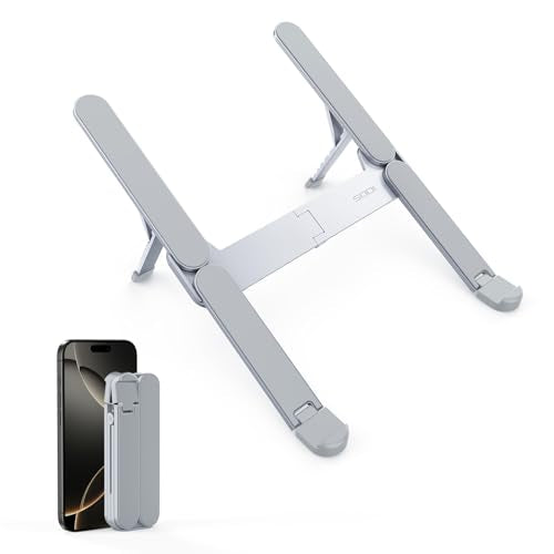 SODI Ultra Compact Foldable Laptop Stand - Portable Laptop Holder for Desk & Travel Use, Ergonomic Aluminum Computer Holder with Adjustable Height for MacBook, Tablet 10-16" (Light Gray, Bi-Fold) - color: Light Gray, size: Bi-Fold