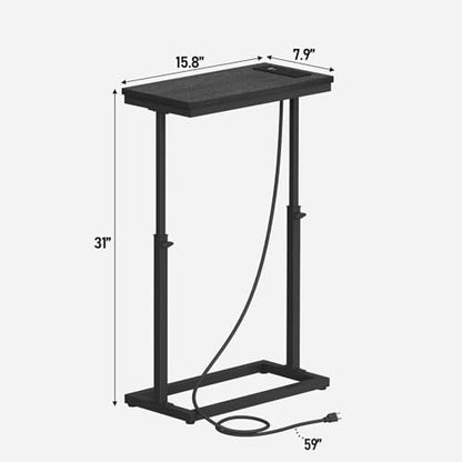 TUTOTAK End Table with Charging Station, Side Table, Tall Couch Table, Sofa Table, Living Room, Bedroom,Black TB01BK084 - color: Black, size: 1 Pack, style: With Plug