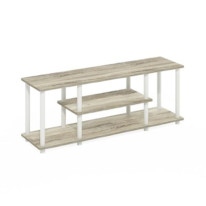 Furinno Turn-N-Tube No Tools 3D 3-Tier Entertainment TV Stand up to 50 inch TV, Round Tubes, Oak - color: Oak/White, size: 50 inch