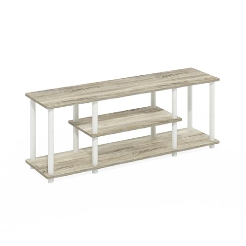 Furinno Turn-N-Tube No Tools 3D 3-Tier Entertainment TV Stand up to 50 inch TV, Round Tubes, Oak - color: Oak/White, size: 50 inch