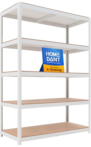 HOMEDANT House 48.1" W Deep 5 Tier Heavy Duty Garage Shelving Adjustable Metal Rack Storage Shelves Standing Shelf Unit Organizers Industrial Warehouse Basement White 1Pack - color: White, size: 48.1"W x 24.4"D