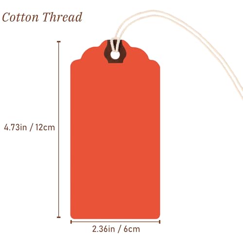 Outus 60 Pcs 4 3/4-in x 2 3/8-in Blank Large Paper Gift Tags with String and Reinforced Eyelet Wire Writable Price Tags Shipping Labels Inventory Labels(Orange) - color: Orange, size: Solid Style