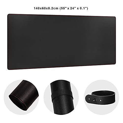 ZORESYN 4XL Oversized Large Mouse Pads (55" x 24") - PU Leather Extended Large Gaming Mousepad Desk Mat - Nonslip Base and Waterproof Desktop Keyboard Extended Mouse Mat (Black, 4XL - Oversized) - color: Black, size: 55L x 24W inches