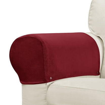 Velvet Armrest Covers for Chairs and Sofas Soft Stretch Couch Arm Cover Set of 2 Non Slip Sofa Armrest Slipcover Furniture Protector for Sofa, Couch, Armchair, Recliner, Red - color: Red