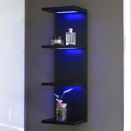 4 Tier RGB Wall Shelf-Gaming Shelf with Remote Control, Lack Shelves with Light for Bedroom | Easy to Install Cosmetic & Display Modern Shelf, Black - color: 4r-black