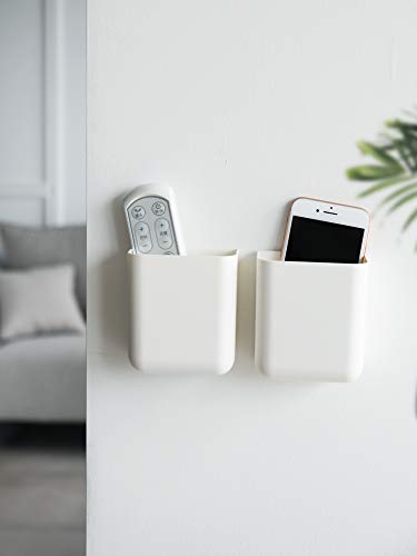 T-H-See Remote Holders Wall Mount Hole Free, Self-Adhesive Storage Box, Pen Holder (2 Pack)