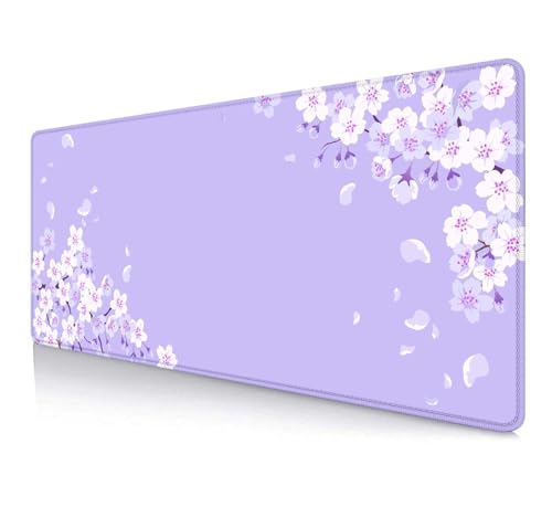IMAYONDIA Sakura Japanese Desk Mat, Cherry Blossom Large Gaming Mouse Pad, Elegant Floral Mousepad for Women, Purple Flowers Aesthetic Desk Pad for Work Decor, Game, Office, 31.5x11.8 - color: Purple Sakura Aesthetic