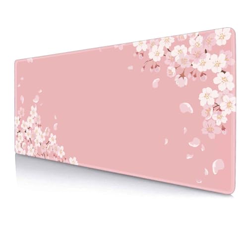 IMAYONDIA Pink Japanese Desk Mat, Cherry Blossom Large Gaming Mouse Pad, Non-Slip Rubber Base Mousepad for Women, Desk Pad for Work, Game, Office, 31.5x11.8 Inch- Sakura Flowers Aesthetic - color: Sakura Flowers