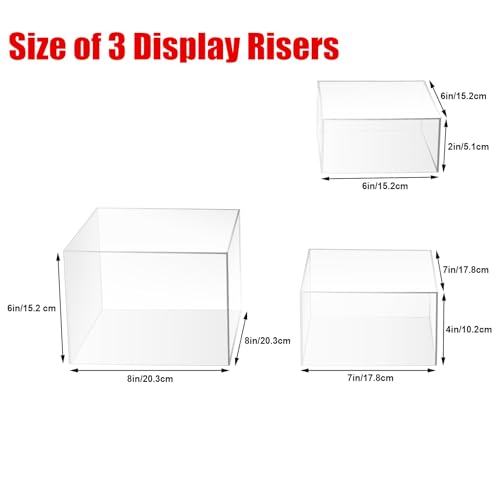 Clisela 3pcs Acrylic Cube Display Stands Box Risers Clear 6" 7" 8" | Food Risers for Buffet Table w/Hollow Bottoms, Decorative Display Stand Shelf for Dessert Collectibles Jewelry Figures Show - size: (6,7,8)"- Clear