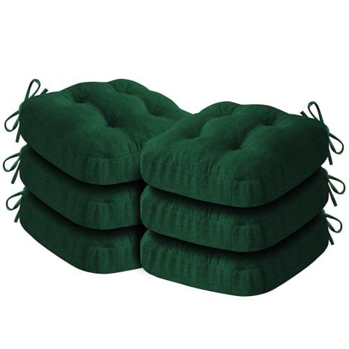 IASEAHK Chair Cushions for Dining Chairs, Dining Chair Cushions, Tufted Indoor Chair Pads with Ties & Non Slip Backing, Seat Cushions for Kitchen Chairs 16.5” x 16.5” x 3.5”, Set of 6, Green - color: Green, size: Pack of 6