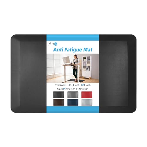 Art3d 1" Thick Kitchen Mats for Floor, Waterproof 20" X 32" Cushioned Comfort Mat, Anti Fatigue Mats for Kitchen, Ergonomic Standing Office Desk, Home and Garage, Black - color: Black, size: 32"L x 20"W x 1"Th