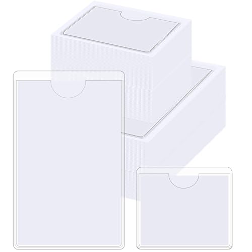 Outus 100 Pcs Index Card Pockets, 2 x 3.75, 2 x 1.5 Inch Clear Self Adhesive Labels Pocket for Business, Plastic Label Sleeves with Top Open for Organizing Storage Bins Library Card Shelves Scrapbook - size: 2 x 3.75, 2 x 1.5 Inch