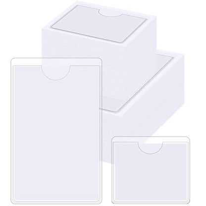 Outus 100 Pcs Index Card Pockets, 2 x 3.75, 2 x 1.5 Inch Clear Self Adhesive Labels Pocket for Business, Plastic Label Sleeves with Top Open for Organizing Storage Bins Library Card Shelves Scrapbook - size: 2 x 3.75, 2 x 1.5 Inch
