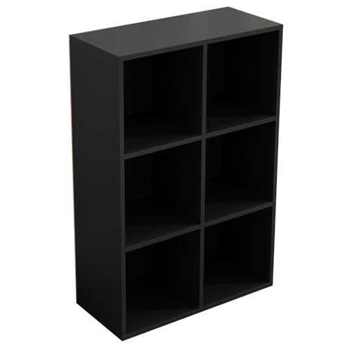 OSCHF 6-Cube Storage Shelf Bookcase - Wooden 3-Tier Floor Standing Open Bookshelf for Home and Office, Display Cabinet, Black - color: Black, size: 6-Cube