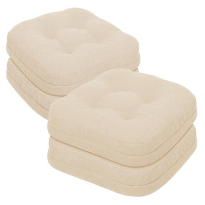 baibu Dining Chair Cushions Set of 4, Dual-Layer Memory Foam Kitchen Chair Cushions, Patented Design Seat Pads with Ties, 16.5 x 16.5 x 3.5in, Beige - color: Beige, size: 4 Count (Pack of 1)