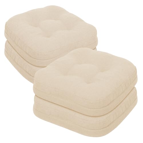 baibu Dining Chair Cushions Set of 4, Dual-Layer Memory Foam Kitchen Chair Cushions, Patented Design Seat Pads with Ties, 16.5 x 16.5 x 3.5in, Beige - color: Beige, size: 4 Count (Pack of 1)