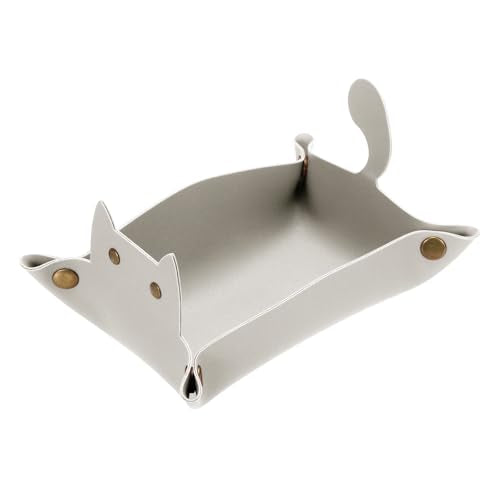 uxcell Leather Valet Tray, Folding Jewelry Tray Organizer Travel Dish Plate Desk Organizer for Women and Men Storage Jewelry Keys Wallet Coin, Light Gray - color: Light Gray
