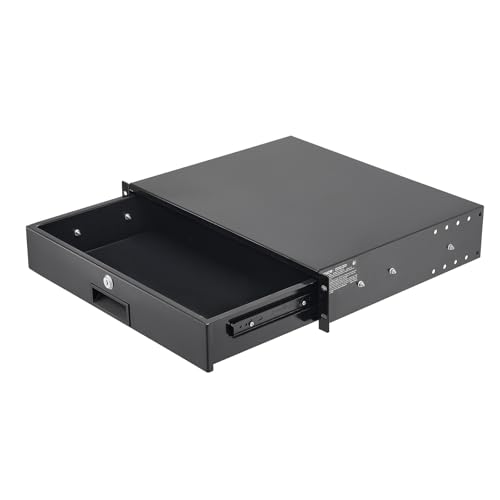 VEVOR 2U Rack Drawer, Lockable Server Cabinet Case, 13.8'' Depth Server Rack Mount Drawer, for 19'' Network Equipment/DJ/AV Rack or Cabinet Enclosure, 50 lbs Max Load, with Cable Management Holes - size: 2U