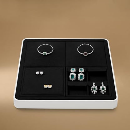 Oirlv Microfiber 4 Grids Stackable Jewelry Display Tray Multi-Compartment Travel Jewelry Tray - style: P13714
