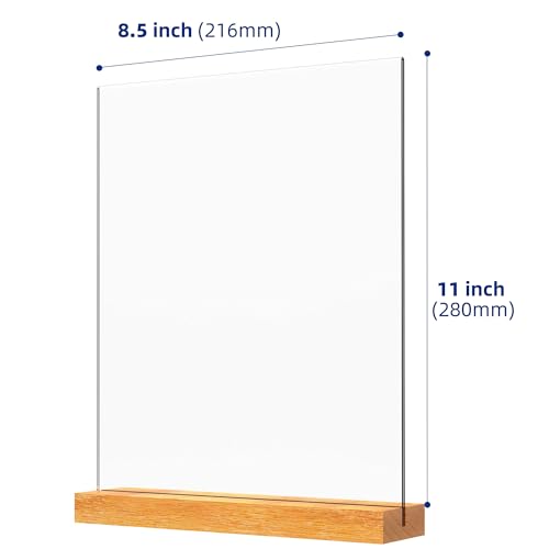 8.5x11 Inch Acrylic Sign Holder with Wooden Base, Desktop Display Stand (8.5x11 5Pack) - size: 8.5x11 5Pack