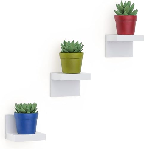 RICHER HOUSE 3-Pack Small Floating Shelves for Wall, 4 Inch Plastic Display Ledges for Mini Decor, Compact Style Small Wall Shelf with 2 Types of Installation - color: White - 3 Pcs