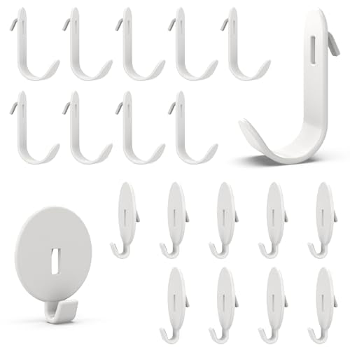 HUHOLE 20PC White Pegboard Clip Hooks for Thin Metal 1/4 Inch Pegboard | Picture Hangers with 10 lb Capacity, 10 Round and 10 Angled Peg Hooks for Jewelry, Crafts and Small Accessories - color: White