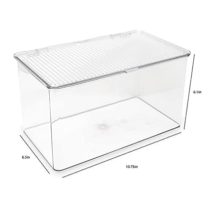 Isaac Jacobs Large Stackable Organizer Bin (10.75” x 6.5” x 6.1”) w Hinged Lid Clear Storage Box Home Office School Fridge Bathroom Kitchen Pantry Container BPAFree Food Safe (Large Clear) - size: Large