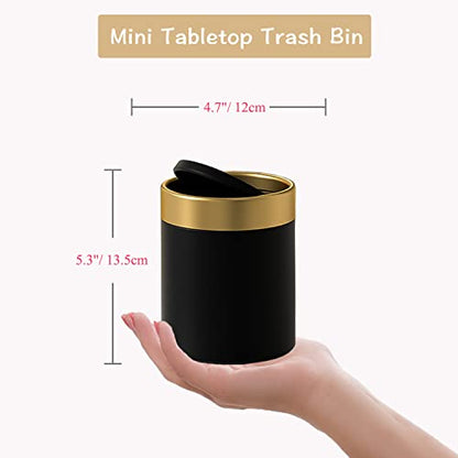 Mini Trash Can with Lid, Metal Small Tiny Mini Trash Bin Can, Mini Countertop Trash Cans for Desk Car Office Kitchen, Swing Top Trash Bin 1.5 L/0.40 Gal (Black) - color: Black