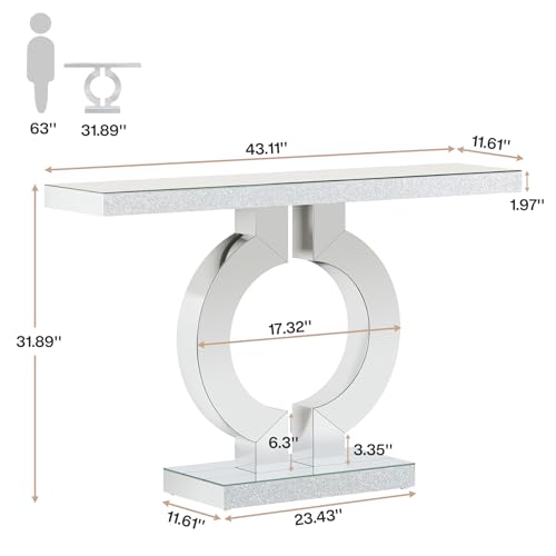 Tribesigns 43" Silver Entryway Table with O-Shaped Base, Modern Rectangle Mirrored Sofa Console Table for Living Room, Hallway, Entrance (Silver) - color: Silver
