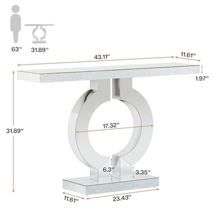 Tribesigns 43" Silver Entryway Table with O-Shaped Base, Modern Rectangle Mirrored Sofa Console Table for Living Room, Hallway, Entrance (Silver) - color: Silver