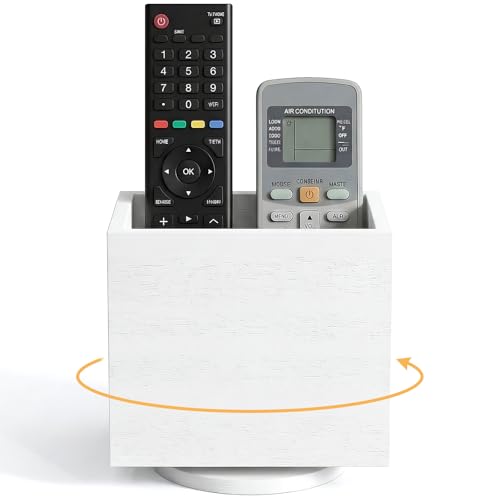 360° Rotating Remote Control Holder, Wooden TV Controller Holder, Remote Holder for Table, Desktop Caddy for Pen, Phone, Small Item Home Office School (White) - color: White - 1slot