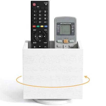 360° Rotating Remote Control Holder, Wooden TV Controller Holder, Remote Holder for Table, Desktop Caddy for Pen, Phone, Small Item Home Office School (White) - color: White - 1slot