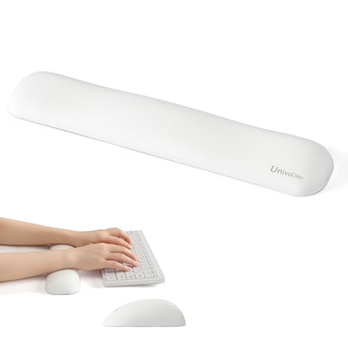 UnivoColors Design-Medium Wave Keyboard Wrist Rest of Medium, Artificial Sheepskin+Memory Foam+Ergonomic+Anti-Slip Gel, Resilience Support During Work and Gaming,Keyboard Accessory,White - color: Kr_white, style: Keyboard Wrist Rest Medium